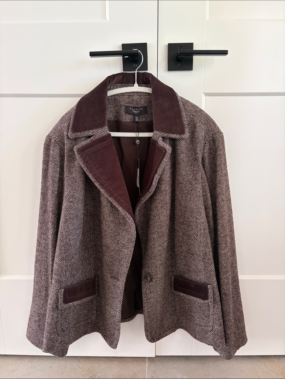 Talbots Brown Herringbone Jacket with Corduroy Trim